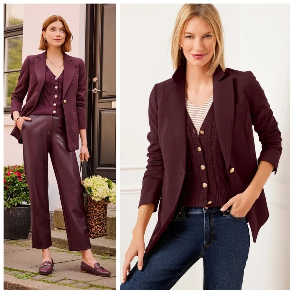 Talbots Tailored Stretch Blazer In Rich Burgundy Size 4 - Picture 1 of 8
